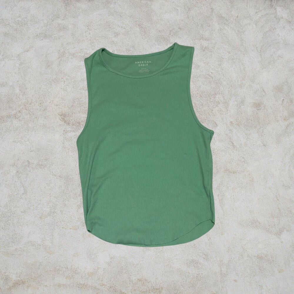 Ribbed Tank Top Womens S Sage Green Sleeveless Crew Neck American Eagle